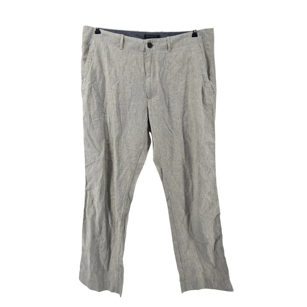 Banana Republic Pants Mens 36x30 Grey Striped‎ Linen Cotton Blend Straight Chino